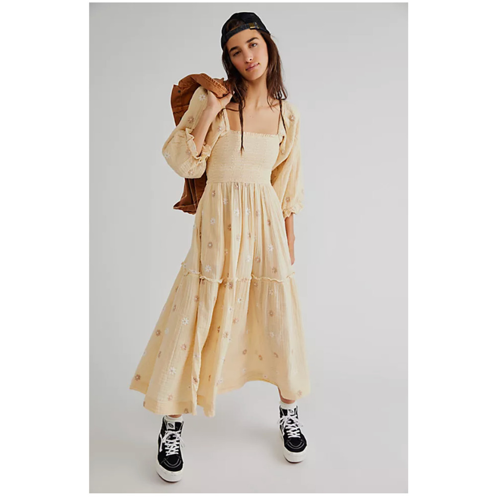 Free People Dahlia Embroidered Maxi Dress Medium NWT